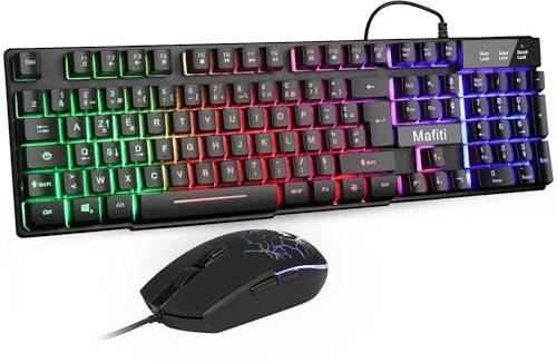 Mafiti Combo Ensemble Clavier et Souris USB Rétroéclairé RGB pour Bureau de Domicile/Travail (Noir)