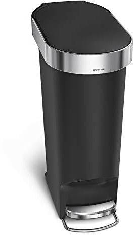 Simplehuman CW1390 poubelle étroite à pédale et rebord, poubelle de cuisine, noir plastique, 40 litres