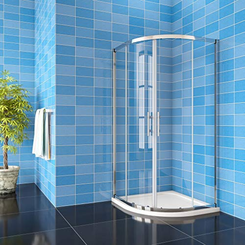 AICAit 185 cm Box doccia Semicircolare Apertura Scorrevole Vetro Temperato 5 mm Trasparente Ingresso Centrale 80x80 cm, incluso Piatto Doccia 80x80 cm