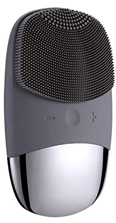 Facial Cleansing Brush, 3 in 1 Electric Silicone Face Massage Brush, IPX7 Waterproof Face Scrubber, USB Rechargeable Face Skin Cleanser for Blackhead Remove, Exfoliating, Deep Cleanning (Gray)