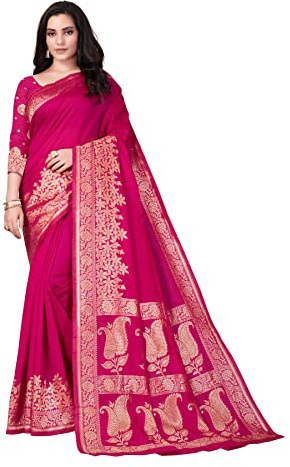 Vedant Vastram Sari en soie Banarasi & Kanjeevaram de créateur pour femme (Meera), magenta, Free