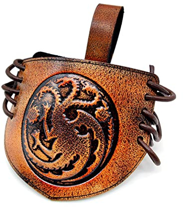 Viking Leather Belt Attachment Genuine Leather Hanger/Holster/Holder for 12- 16'' Viking Drinking Horn Handcrafted Accessory securely attaching it to your belt, bag,or backpack engraved with Dragon