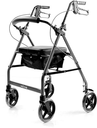 Muve Deambulatore con Sedile per Anziani e Disabili - 4 Ruote Stabili, Rollator da Esterno e Interno, Freni di Sicurezza, Pieghevole, Supporto Mobilità Assistita