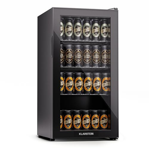Klarstein Kühlschrank mit Glastür, Leiser Edelstahl-Kühlschrank, Indoor/Outdoor Getränkekühlschrank, Schmaler Weinkühlschrank für Getränke, 74L Kühlschrank mit Herausnehmbare Ablagen, 5-18°C