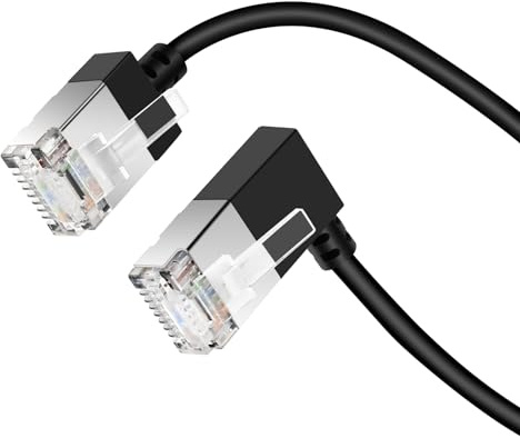 Dutevolns Flexibel Cat 6 Ethernetkabel 90° Höger Vinklad 0.5m, Ultra Tunn & Smal RJ45 LAN Kabel Gigabit för Mac, PC, Router, Windows (Svart) | Ultratunn och smal Rj45 nätverkskabel, 10 Gbps 550 MHz Cat6a internetsladd, för PC, modem, Windows (svart)