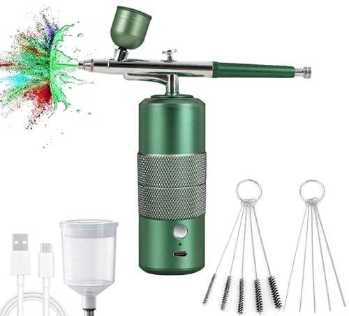 Portable Airbrush kit - Nail Airbrush Kit for Painting, Handheld Air Brush for Painting and Nail Art, Model Spray Gun Kits, Airbrush Kit with Spray Gun (New, Green)