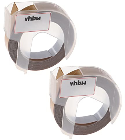 vhbw 2x 3D Prägeband-Schriftband-Kassette kompatibel mit Typo Clic Etiketten-Drucker 9mm Weiß auf Gold