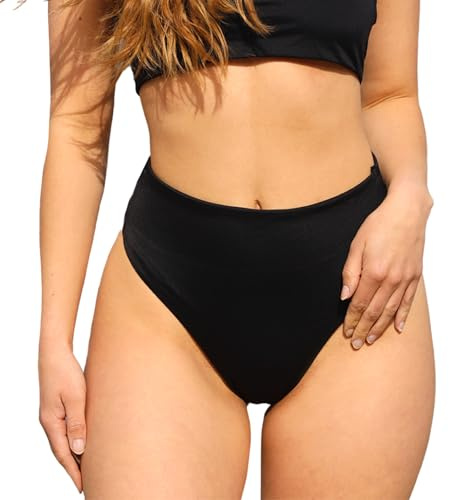 MYLILY Bikini Brésilien Femme | Échancrure Haute & Coupe Bikini Brésilien Tendance & Coupe Brésilienne | Piscine, Plage & Vacances d'Été | Oeko-TEX, Extra Doux, Haut de Gamme | Noir, M