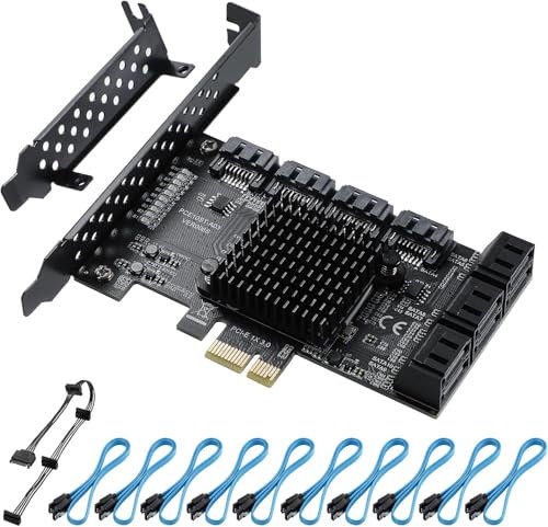 YABOANG PCI-E X1 SATA Karte 10 Port, 6 Gbit/s SATA 3.0 PCIe-Karte,PCIe zu SATA-Controller-Erweiterungskarte, Boot als Systemfestplatte,für alle PCIE-Steckplätze geeignet sind für HDD oder SSD