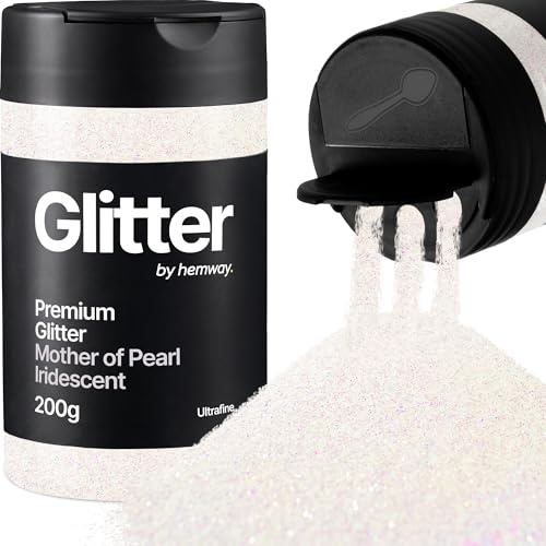 Hemway Mother of Pearl Iridescent Glitter Shaker, 200g Ultrafine Glitter for Crafts Metallic Flake Sequins for Resin & Epoxy Crafts for Decorating, Halloween, Christmas, Nail, Face, Art