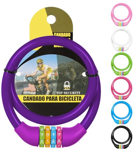 Ainiv Bike Lock, 25 inch Bike Lock Cable, Portable Anti Theft 4 Digits Codes Cable Locks, Resettable Combinations Coiling Bicycle Lock for Bike, Motorbike, Scooter, Skateboard, Gate, Fence (Purple)
