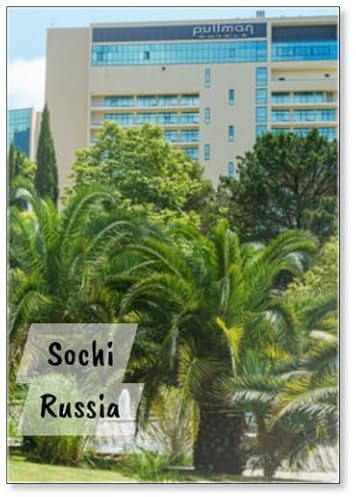 Beautiful Palm Trees Canary Island Date Palm (phoenix Canariensis) Against with Modern Building. Sochi, Russia -, Fridge Magnet