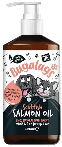 Bugalugs Scottish Salmon Oil For Dogs & Cats, Dog Supplement Support for Skin And Coat, Itchy Skin & Moulting, Omega 3 Fish Oil (520ml, Salmon)