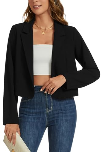 MINTLIMIT Women's Cropped Blazer Long Sleeve Notched Lapel Short Blazers Casual Open Front Crop Blazer Jacket, Black