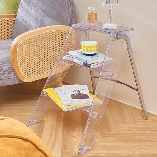 DAXUESEH Acrylic 3 Step Ladder 2-In-1 Design Folding Step Stool Lightweight & Portable Stepladder with Wide Anti-Slip Pedal for Household And Office