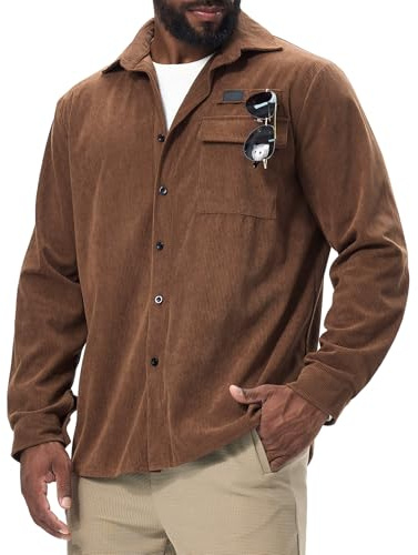 Danfiki Chemise Homme Manches Longues à Veste en Velours Côtelé Bûcheron Casual Chaude Regular Fit Poches