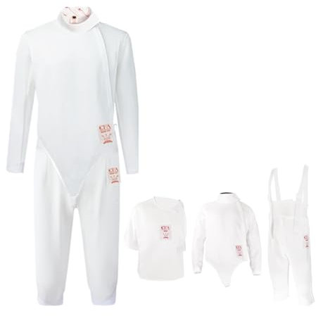 Fechtanzug, Fechtjacke, Fechthose, Fechtuniform, 450N Schlagfestigkeit, Schlagfestigkeit, Stichfestigkeit, Atmungsaktiv, Weich, Geeignet für Florett, Degen und Säbel(36)