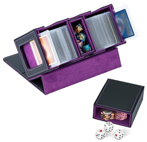 Tolesum 3 en 1 Caja de Cartas para MTG con Compartimiento Dado, 2 Ventanas de Pantalla Lateral, Caja Magnética de Tarjetas Contener 200+ Tarjetas para Cartas de Magic Commander TCG - Negro Púrpura
