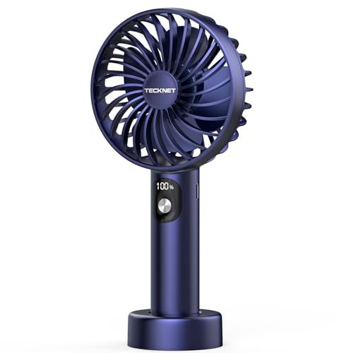 TECKNET Handheld Fan, Portable USB Hand Held Fan Rechargeable with LED Display, Mini hand fan 3 Speed Battery Operated Detachable Base Cooling Desk fans handheld for Home Office Bedroom Outdoor