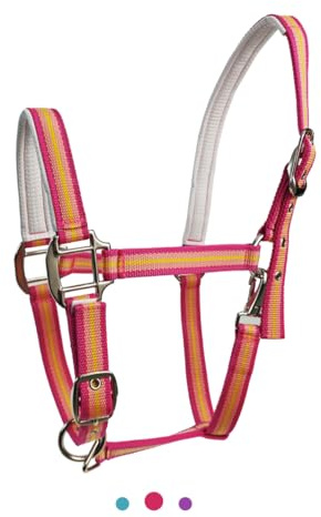 Hilltown Adjustable Horse Halter - Zinc Alloy Hardware, Adjustable Fit, Soft Rubber Padding, Waterproof PP Webbing, Easy Maintenance - Ideal for Daily Use, Leading & Riding (X-Full, Pink)