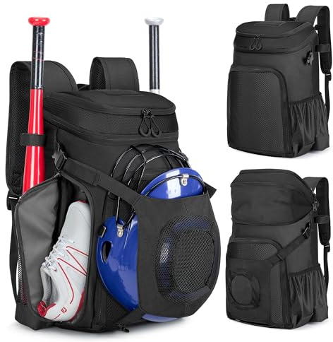 Smasrob Baseball Bag for Adult and Youth, Baseball Backpack Softball Bag with Helmet Holder, Shoe Compartment and Fence Hook, Black