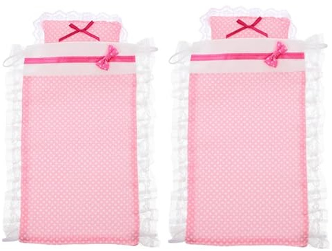Abaodam Dollhouse Bedding Set Miniature Doll Bed Sheets and Pillows for Doll Crib Soft Fabric Dollhouse Bed Accessories for Bedroom Bunk and Playroom 2 Sets