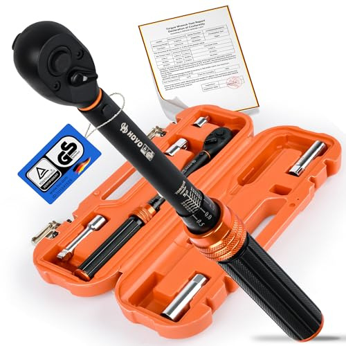 Warmfay Drehmomentschlüssel Fahrrad 3/8 Zoll, 5-60NM Torque Wrench Set ±3% Fehlergenauigkeit mit 72 Zähne Umschaltknarre, 6TLG mit Verlängerungsstange 8cm, 3/8-1/2und 1/4 Adapter, Zündkerzenhülse