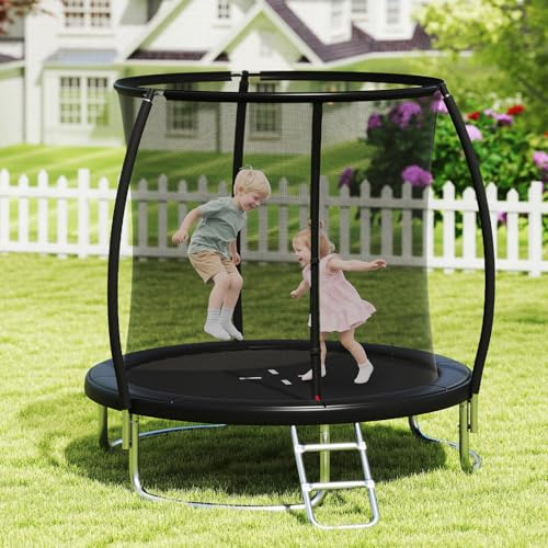 GYMAX Trampoline for Toddlers, 8FT Outdoor Trampoline with Enclosure Net, Safety Pad and Non-Slip Ladder, Heavy-duty Galvanized Steel Rebounder Trampolines for Kids Adults