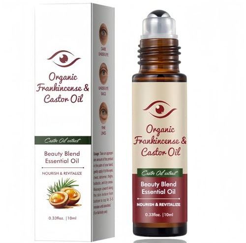 Organic Castor Oil Roll On for Face & Eyes,Rollerball Castor Oil for Eyelashes, Eyebrows & Skin,Deep Moisturising Body Oil,Dark Circles & Puffy Eyes Care,Natural Ingredients,Hydration & Smoothing