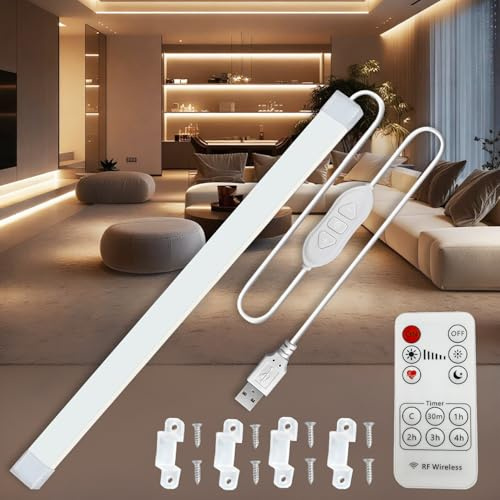 MDee COB LED Under Cabinet Strip Light with Remote, 4000K White, 1.5M | 5V 8W USB Plug and Play, Dimmable, 800LM, Flexible Installation, Ideal for TV, Cupboard, Wardrobe, Kitchen, Shelf, Closet