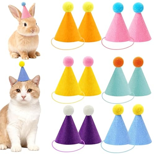 Ferizzia 12 Pezzi Cappellini da Festa per Peluche, Mini Cappelli da Festa in Colori Tenui, Bellissimi Cappellini di Carta a Forma di Cono, per Animali di Peluche, Bambole, Cani, Gatti