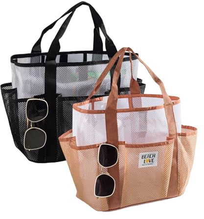 Strandkassar & Strandväskor Återanvändbar Mesh Handväska med Multipla | Strandkasse för Sommarsemester Familjepicknick Skola Träning och Shoppingutflykter Perfekt För Din Semester, Shopping