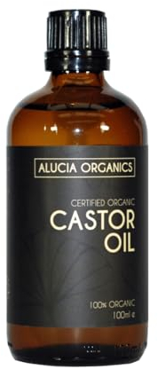 ALUCIA ORGANICS Olio di ricino biologico certificato, 100% puro olio di ricino per viso, sopracciglia, ciglia e capelli, naturale, spremuto a freddo e non raffinato, vegano e cruelty-free (100ml)