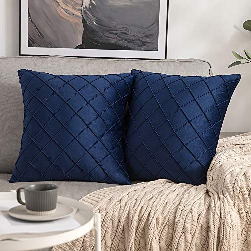 MIULEE 2er Set Samt Kissenbezug Gitter Sofakissen Dekokissen Kissenhülle Kissenbezüge Couchkissen Kissen Samtkissen Weich Einfarbig Zierkissen ohne Füllung für Sofa Wohnzimmer 45x45cm Marineblau