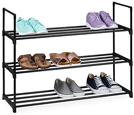 Relaxdays Schuhregal Stecksystem, 3 Ebenen, für 12 Paar Schuhe, HBT: 67 x 90,5 x 30,5 cm, Schuhständer Metall, schwarz 10036199_348