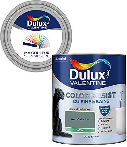Ma Couleur Sur-Mesure par Dulux Valentine – Peinture Intérieure Murs, Plafonds, Boiseries - Palette Naturelle, Cuisine & Bain Satin, Vert Celadon , 0,75 L