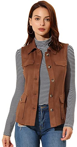 Allegra K Sleeveless Faux Suede Jacket Faux Suede Coat Femme