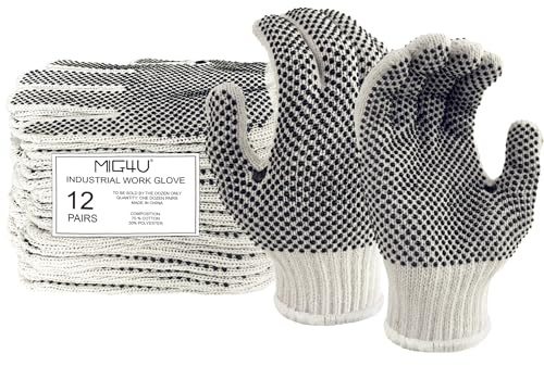 MIG4U String Knit Gloves Safety Work Gloves (Double-sided Dots, Large)