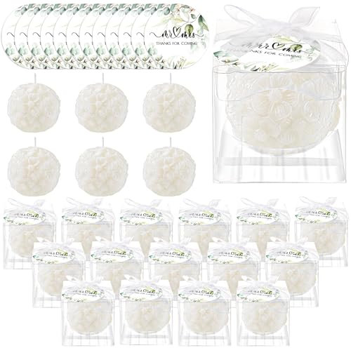 Roowest 50 Pack Rose Ball Candles Wedding Favors, Greenery Thank You Cards