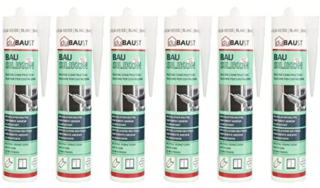 6x dubaust BAS24 Bausilikon Fenstersilikon Neutralsilikon Innen/Aussenbereich witterungsbeständig hochelastisch 310ml Kartusche (weiss)