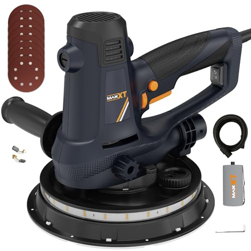 MAXXT Handheld Drywall Sander 810W Electric Sander for Walls,Rough and fine Sanding - Variable Speed, Upgraded Pad, Adjustable Suction, Self-Dust-Extraction, 8 Pcs Sanding Discs