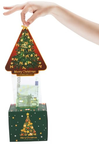 Christmas Tree Money Box for Cash Gift, Funny Pull Cash from Money Case for Women Men Surprise, Novelty Xmas Cash Drawer DIY Cake with Pull Out Card for Wife Girlfriend Mother Friends