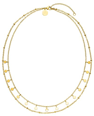 Purelei® Plain Kette – Doppelreihige Halskette mit Kügelchen & Coin-Anhängern – Verstellbar 40–50 cm – Edelstahl in Hellgold, Gold, Silber oder Roségold (Gold)