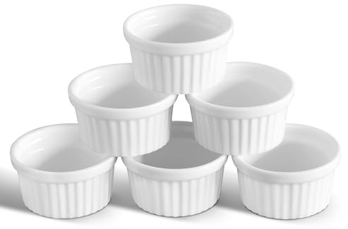 Cinf Mini Dipping Ramekin 1.5 oz Set of 6,Pudding Cup Baking Cup Bowls Dishes, Souffle Cups Dishes, Dipping Sauce,(For Sauces, Not Desserts), Oven, Microwave, Freezer and Dishwasher