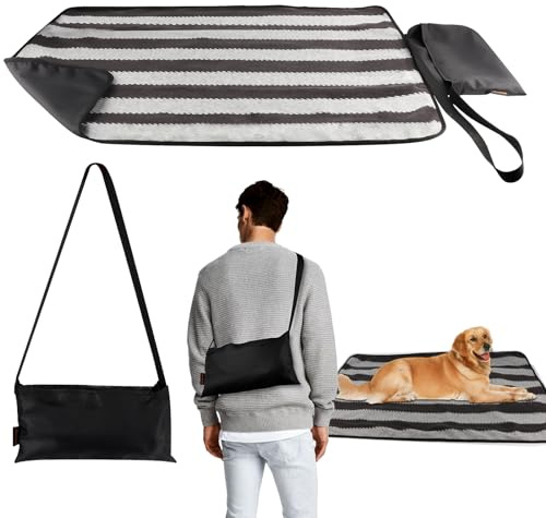 ACUSHLA Pet Blanket 100 x 70 cm Waterproof, Cat & Dog Mat, Warming Blanket, Camping & Indoor Use, Travel Blanket, Foldable, with Bag, for Pets (Black+White)