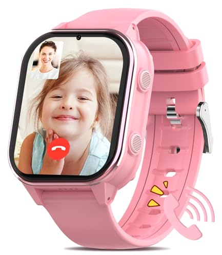 AXYWINBO Kinder Uhr 4G, Kinder-Smartwatch mit Videoanruf, mit WiFi/GPS Tracker/Bluetooth Musik Schulmodus SOS Wecker, Lange Standby-Zeit Anrufe Uhr für Kinder ab 5 Jahren, Rosa
