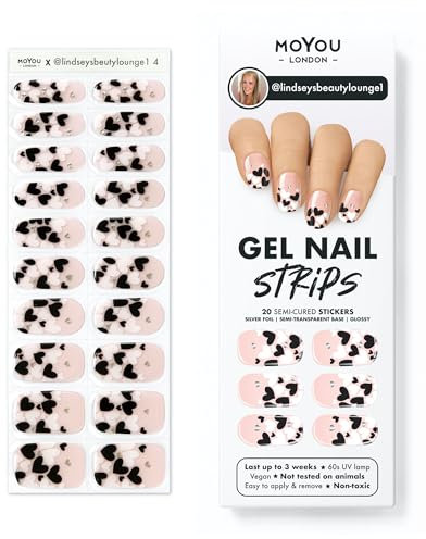 MOYOU LONDON Semi Cured Gel Nail Strips - 20 Pcs. Waterproof Gel Nail Wraps, Cures in Sunlight or UV/LED Lamp, Lasts Up to 2+ Weeks, Stretchable, Easy to Apply & Remove, Vegan & Cruelty-Free