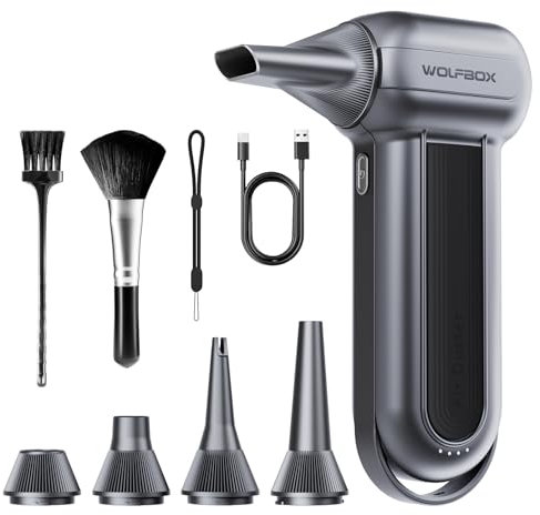 WOLFBOX MF100 Electric Air Duster-150000RPM Super Power Cordless Air Duster, wiederaufladbare Luftgebläse, 3-Gang einstellbare Mini-Gebläse, Staubgebläse für Computer, Tastatur, Outdoor, Haus und Auto