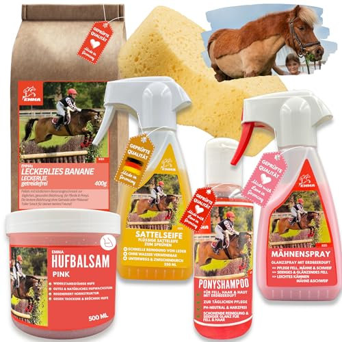 Mähnenspray Für Pferde + Mane n tail Shampoo + Sattelseife Leder + Huffett Pferde I Pferdeleckerlis I Schwamm Pferd I Pferdepflege Set Kinder 6 Teile I Putzzeug Pferdepflege I Pferde Mädchen Geschenk