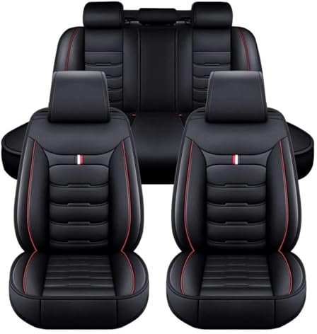 ZARUXCHA Car Seat Covers Full Set 5 Seat for Dacia Duster 2018-2023, Luxury Leather Seat Covers, Front and Rear Seat Protectors, Waterproof, Soft Car Seat, Black Red